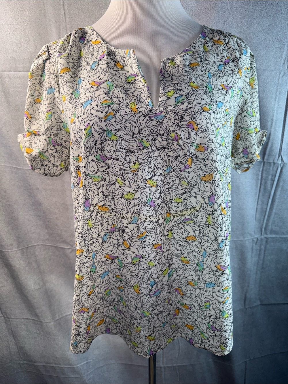 2115-DR2 White Tunic Dress with Multicolor Bird Print